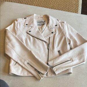 Pistola Cream Leather Moto Jacket